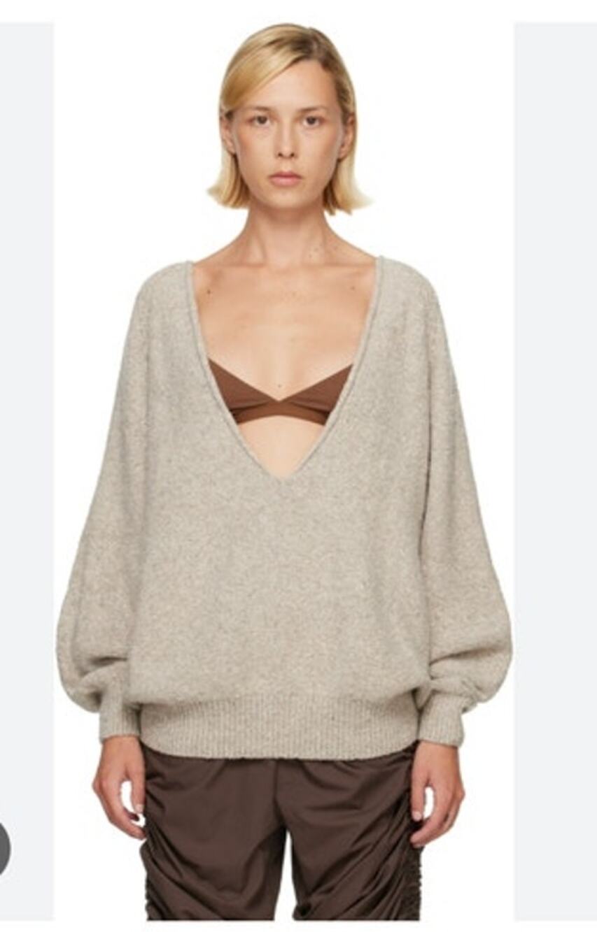 BASERANGE Sz M/L Soar Pullover V-Neck Sweater Wool Blend Oatmeal Tan